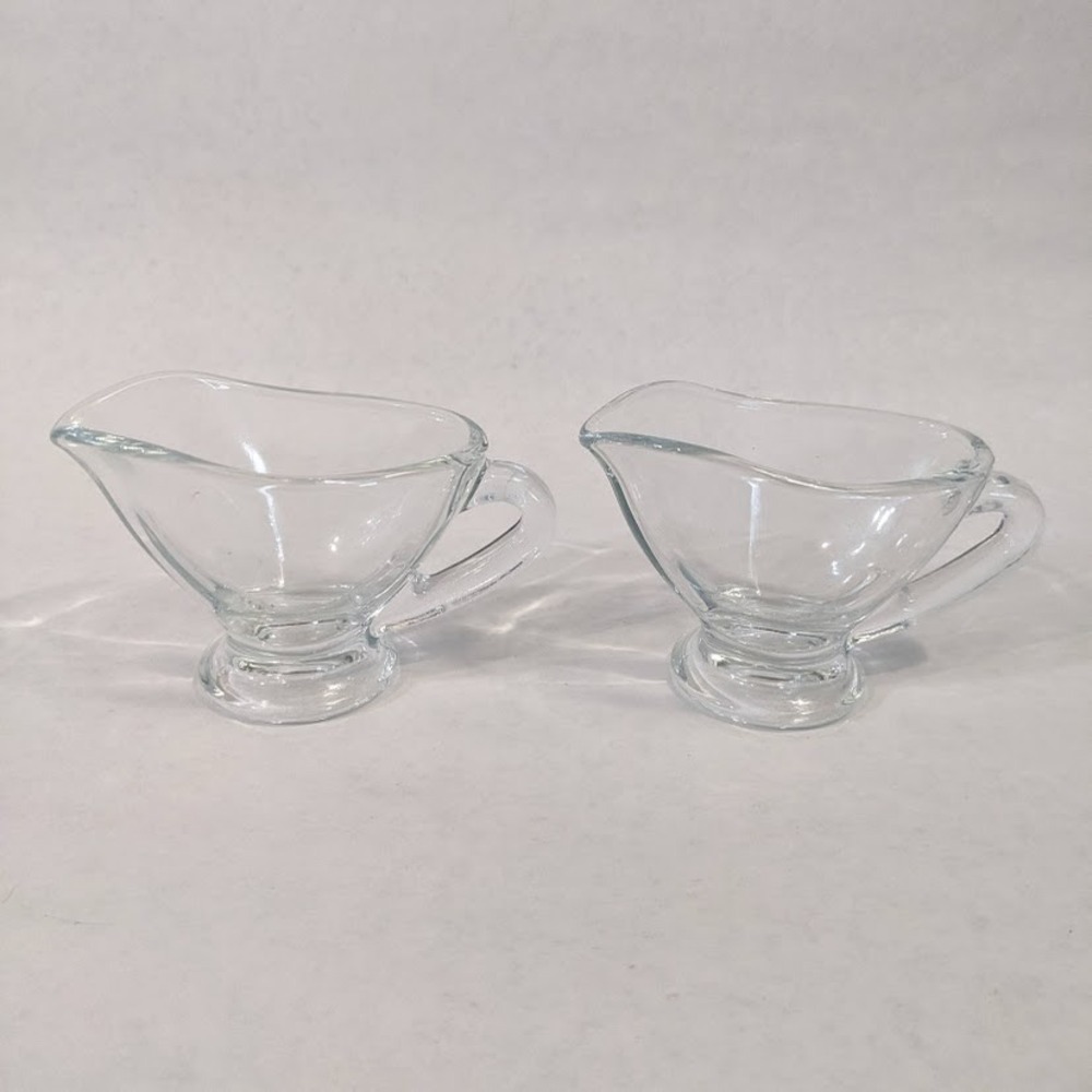 Clear Glass Small Individual Gravy Boat Sauce Pitcher Set of 2 Footed P